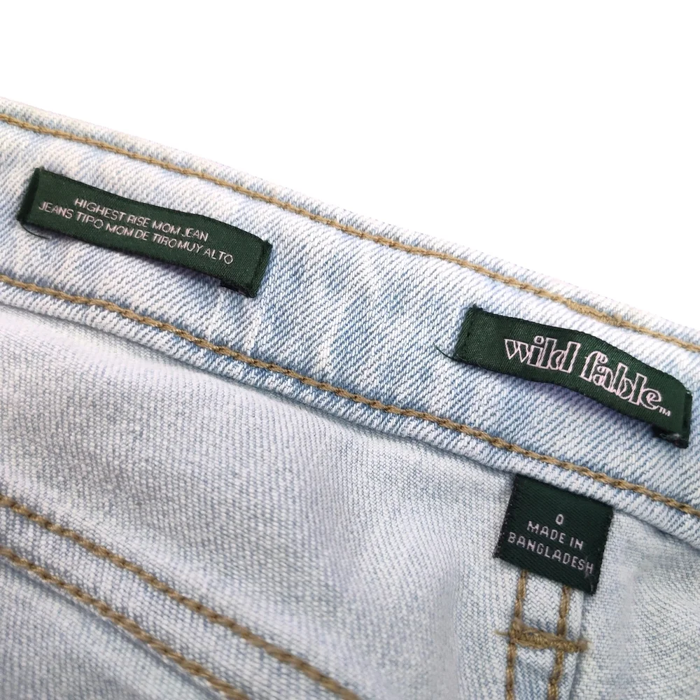 Wild Fable Denim Light Wash Highest Rise Mom Jeans Womens Size 0 Distressed - Picture 5 of 5